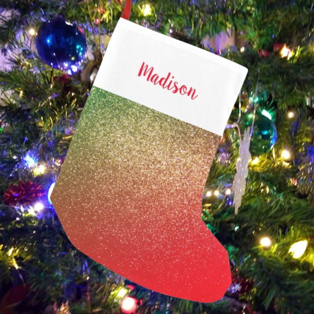 Petite Chaussette De Noël Nom personnalisé Red Green Gold Parties scintillan (Créateur téléchargé)