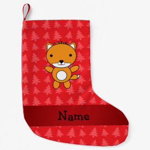 Petite Chaussette De Noël Nom personnalisé renard rouge noël arbres