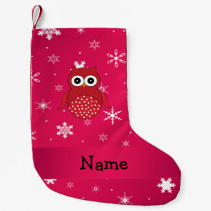 Petite Chaussette De Noël Nom personnalisé rouge hibou rose flocons de neig