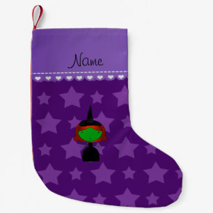 Petite Chaussette De Noël Nom personnalisé sorcière violette étoiles