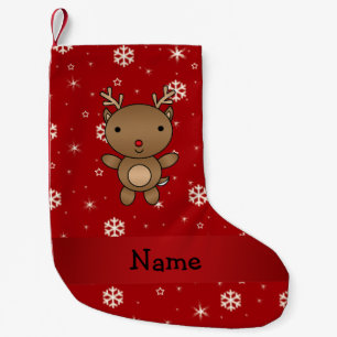 Petite Chaussette De Noël Nom personnel rennes rouge flocons de neige