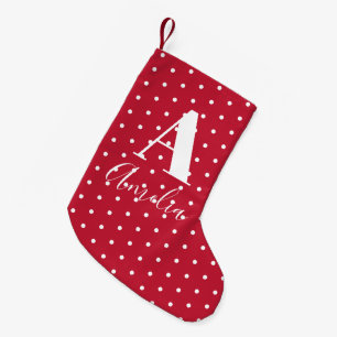 Petite Chaussette De Noël Nom rouge Monogramme Pois double face
