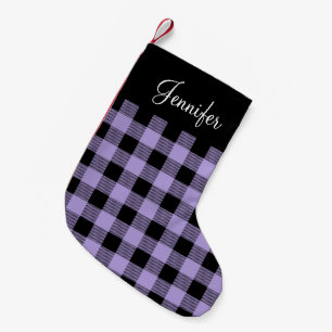 Petite Chaussette De Noël Nom Rustique Plaid Purple