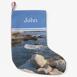 Petite Chaussette De Noël Ocean Lover's Blue Sea and Rocks Ajouter un nom à