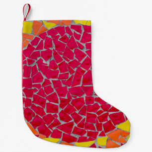 Petite Chaussette De Noël OEuvre rouge, orange et jaune