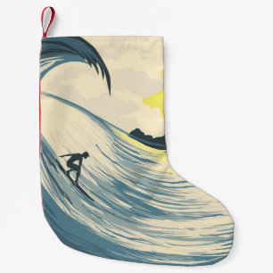 Petite Chaussette De Noël Onde tropicale et surfer au coucher du soleil