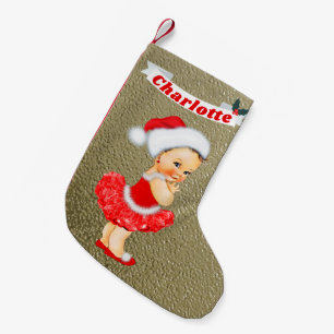 Petite Chaussette De Noël Or mignon de rouge de nom de monogramme de bébé de