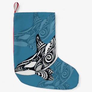 Petite Chaussette De Noël Orca Killer Whale Tlingit Indigo encre bleue