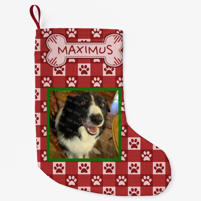 Petite Chaussette De Noël Os rouge fait sur commande de guingan d'empreinte (Devant)
