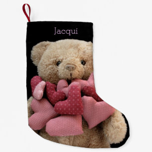Petite Chaussette De Noël Ours en peluche au coeur en tissu