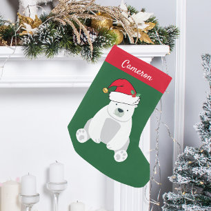 Petite Chaussette De Noël Ours polaire mignon à Santa Hat Monogramme Enfant