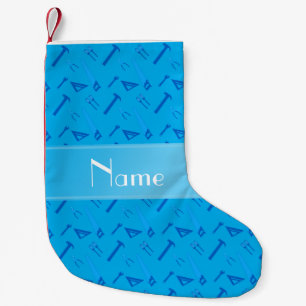 Petite Chaussette De Noël Outil personnalisable de nom bleu ciel