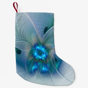Petite Chaussette De Noël Ovations debout, Fractale abstraite bleu turquoise