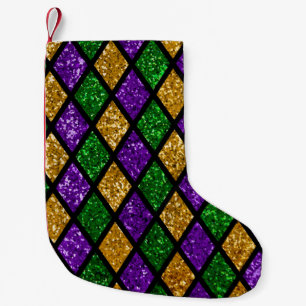 Petite Chaussette De Noël Paillette brillante verte, violette et dorée