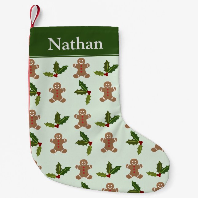 Petite Chaussette De Noël Pains d'épices Hommes et Holly (Devant)