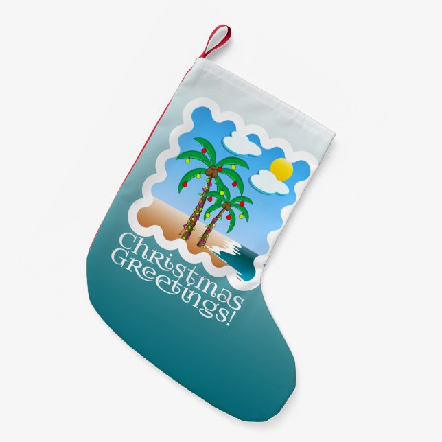 Petite Chaussette De Noël Palmier Flammes de Vacances Plage Noël (Devant (Accrochage))