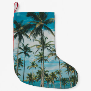 Petite Chaussette De Noël Palmiers au-dessus de l'océan, toniques vintages e