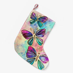 Petite Chaussette De Noël Papillons mignons - Peinture aquarelle