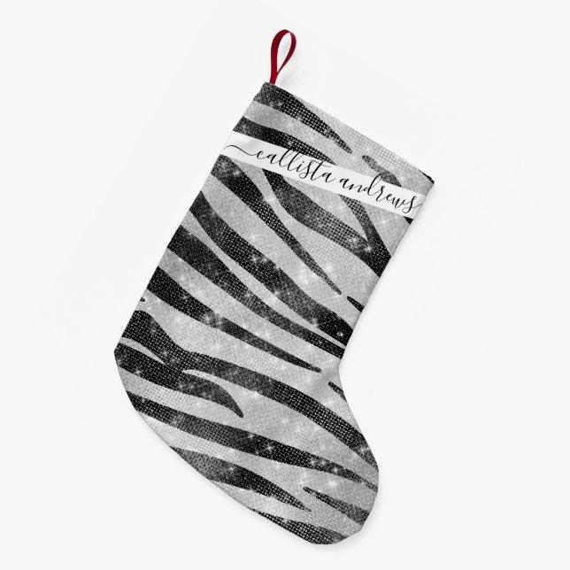 Petite Chaussette De Noël Parties scintillant brillante noire blanche brilla (Devant (Accrochage))