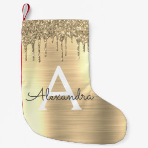 Petite Chaussette De Noël Parties scintillant d'or brossé Nom du monogramme