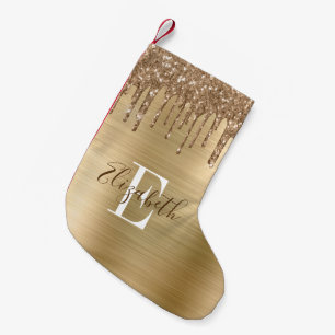Petite Chaussette De Noël Parties scintillant Monogramme Or et métal brossé