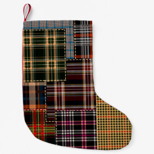 Petite Chaussette De Noël patchwork chercks motif, design tartan, surface