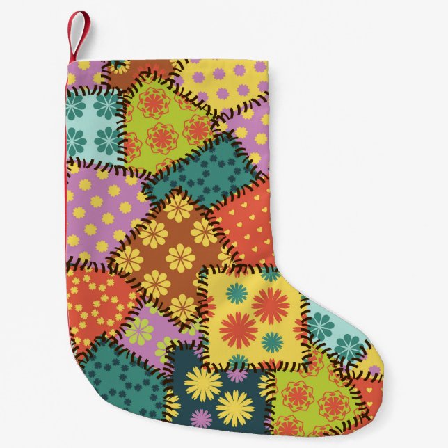 Petite Chaussette De Noël Patchwork Eclectique : Mélange Motif Diverse (Devant)