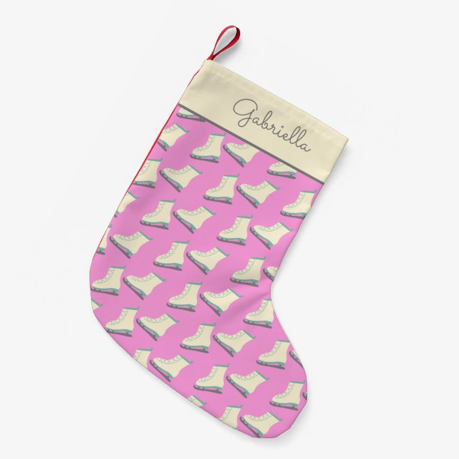 Petite Chaussette De Noël Patinage sur glace en hiver Motif rose personnalis (Devant (Accrochage))