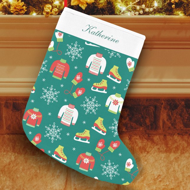 Petite Chaussette De Noël Patinage sur glace, Mittens et Snowflakes Motif Tu (Créateur téléchargé)
