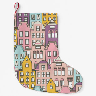 Petite Chaussette De Noël Pays-Bas maisons ensemble main dessiné sans coutur