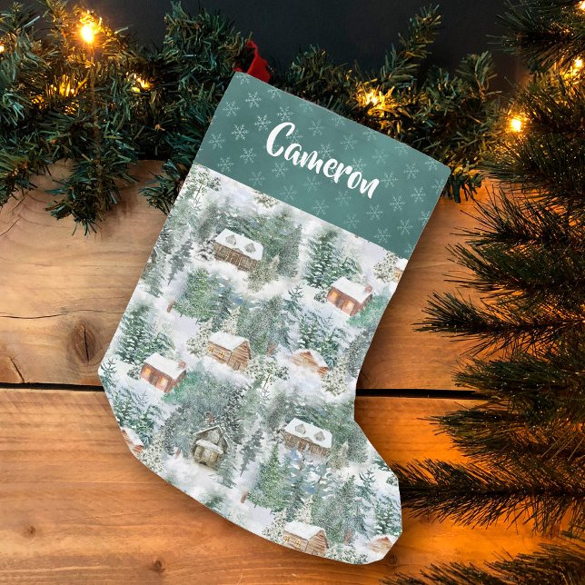Petite Chaussette De Noël Pays boisé rustique Cabine (Créateur téléchargé)