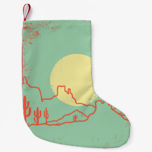 Petite Chaussette De Noël Paysage vintage du désert avec Cactuses et Canyon.