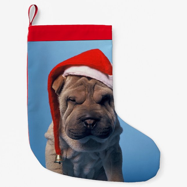 Petite Chaussette De Noël Pei de Shar avec le casquette de Noël (Devant)