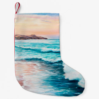 Petite Chaussette De Noël  peinture à l'huile sur le beau coucher de soleil 