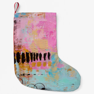 Petite Chaussette De Noël Peinture abstraite blanche et rouge