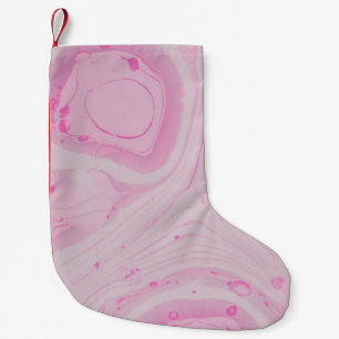 PETITE CHAUSSETTE DE NOËL PEINTURE ABSTRAITE ROSE ET BLANCHE