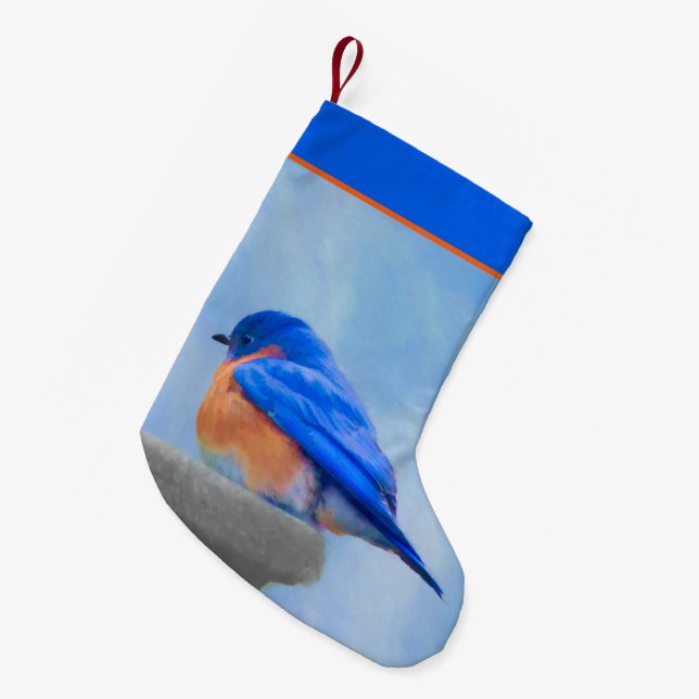 Petite Chaussette De Noël Peinture Bluebird - Art original pour oiseaux (Devant (Accrochage))