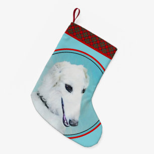 Petite Chaussette De Noël Peinture de Borzoi (Blanc) - Joli Chien d'origine