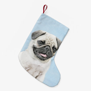 Petite Chaussette De Noël Peinture de carlin - Joli art original de chien