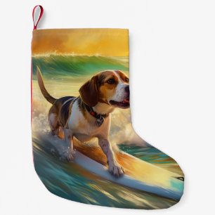 Petite Chaussette De Noël Peinture de surf sur la plage de Beagle