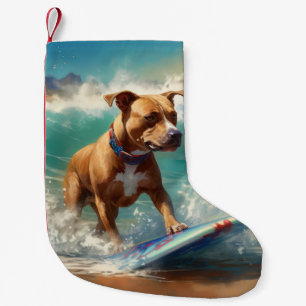 Petite Chaussette De Noël Peinture de surf sur la plage de l'American Staffo