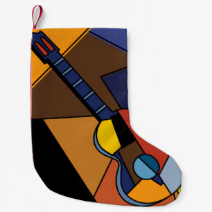 Petite Chaussette De Noël Peinture de surréalisme de guitare cubiste.