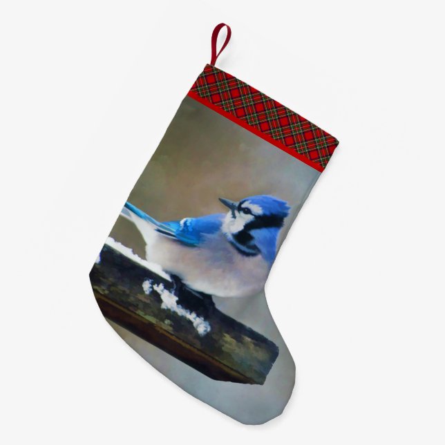 Petite Chaussette De Noël Peinture Jay Bleu - Art Oiseau Original (Devant (Accrochage))
