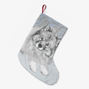 Petite Chaussette De Noël Peinture Keeshond Beth - Joli art original chien