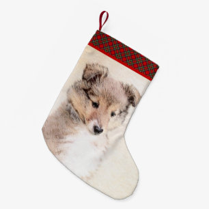 Petite Chaussette De Noël Peinture originale de Chien à chienne Shetland