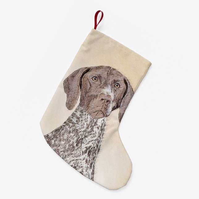 Petite Chaussette De Noël Peinture pointeur germanique - Art original (Devant (Accrochage))