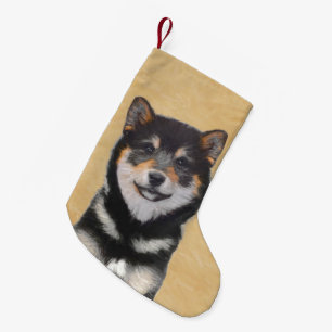 Petite Chaussette De Noël Peinture Shiba Inu (Noir et Tan) - Art Chien