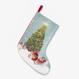 Petite Chaussette De Noël Père Noël avec arbre de Noël
