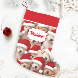 Petite Chaussette De Noël Père Noël Chiots Amoureux de les chiens Nom Noël S