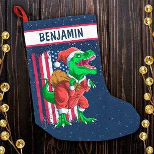Petite Chaussette De Noël Père Noël de Noël Bleu Drôle TRex Tyrannosaure Xma